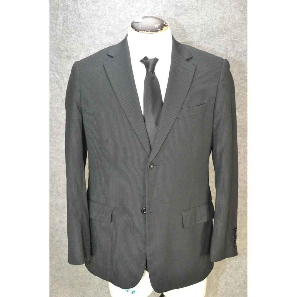 Armani Collezioni Jacket Mens 40 Black Wool Two Button Blazer Coat Striped Italy